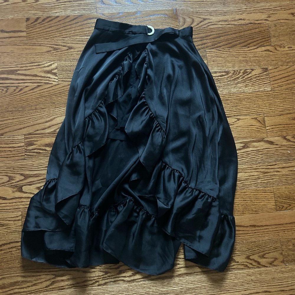 Sandro Black Asymmetrical Satin Skirt